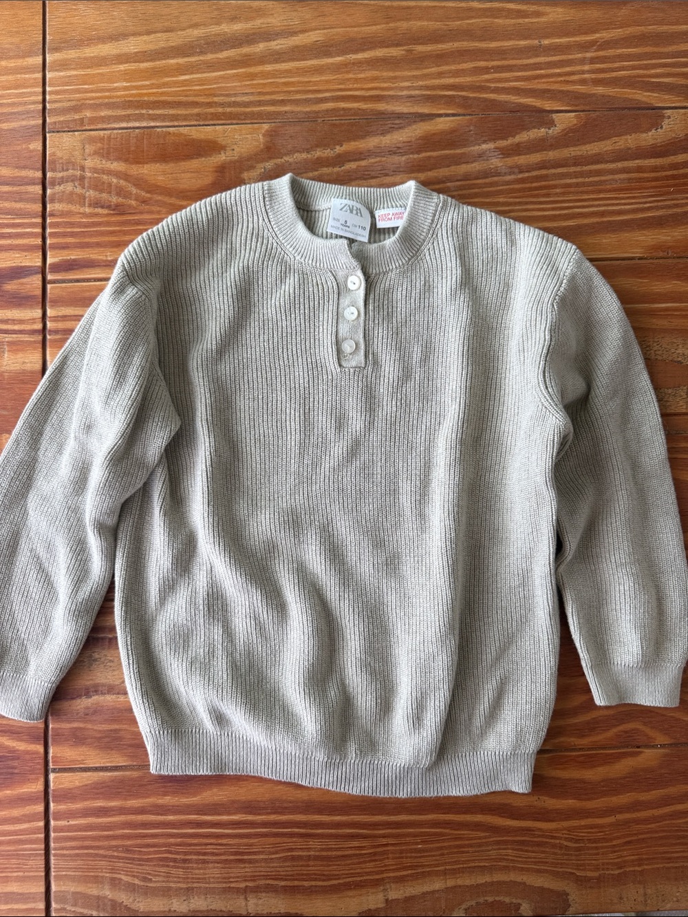 Zara Boys Light Green Ribbed Henley Sweater